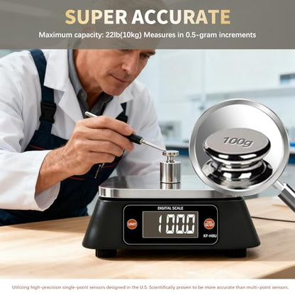 Kitchen Scales Digital Weight Grams and Ounces, YONCON KF-H8U Food Scale for Bakers, Candle and Soap Making, Baking Scale with Stainless Steel Large Platform, 22lb, 3*AA Batteries and AC Power Adapter