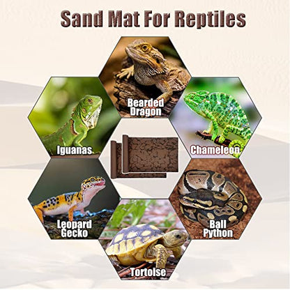 Tfwadmx Reptile Carpet Sand Mat for Bearded Dragon Terrarium Substrate Liner Brown Reversible Lizard Bedding Mats for Cage Leopard Gecko Tortoise Turtle Snake Chameleon with Tweezer 20"x 39"(2 Pcs) - size: L:19.7"x39.3"(2Pcs)