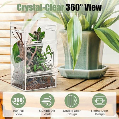 Pre-Assembled Jumping Spider Enclosure 3x3x6 Inch Acrylic Spider Cage Insect Terrarium Bug Enclosure Tarantula Enclosure Reptile Terrarium for Snail, Mantis, Lizard, and Small Reptiles