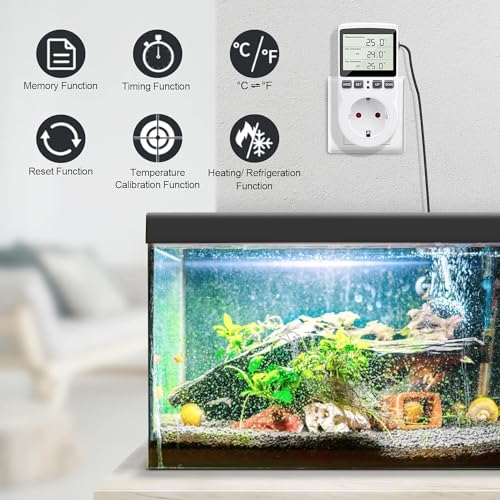 Diymore 1800W Plug in Thermostat Temperature Controller Electric Digital RV Thermostats Heating Cooling Control Mode Timer White 120V 15A Digital Temperature Controller Thermostat Timer LCD Display - color: Temperature Controller