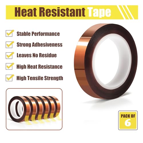 MEBMIK 6 Rolls 10mm x16m(52FT) Heat Tape High Temperature Heat Resistant Tape Heat Transfer Tape for Heat Sublimation Press Vinyl,No Residue