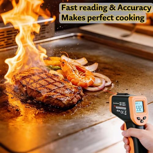 Blackstone Infrared Thermometer Temperature Gun for Cooking -58℉~1022℉ | IR Thermometer for Pizza Oven Griddle Cast Iron Non-Contact Digital Laser Thermometer Gun with Carrying Case (NOT for Human) - color: Black