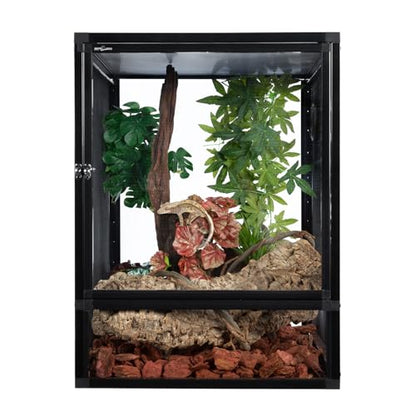 REPTI ZOO 18" x 18" x 24" Front Opening Chameleon Cage with 3-Sided Metal Mesh, 34 Gallon Screen Vertical Terrarium with Background Sticker, Tall Enclosure for Chameleon, Tree Frog, Arboreal Reptiles - size: 18" x 18" x 24"