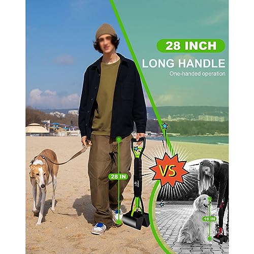 SZHLUX 28" Pooper Scooper, Foldable Dog Pooper Scooper with Unbreakable Material and Durable Spring for Grass and Gravel, Green - color: Green, size: 28 inch