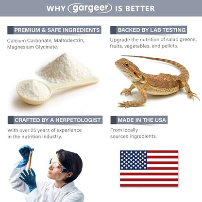 Gargeer 3oz Magnesium & Calcium Supplement for All Reptiles. Made in USA | Dual mineral support with 5× absorbable chelated magnesium & calcium! Supports bone, nerve & muscle health in reptiles