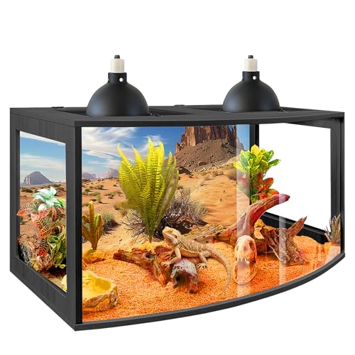 PROLEE Bearded Dragon Tank, Curved Reptile Enclosure with 3-Side Clear Acrylic Panels, Spacious Lizard Tank with Metal Mesh Top and Lockable Door for Reptile Habitat (Black, 24" Length,24 Gallons) - color: Black, size: 24"Length,24 Gallons