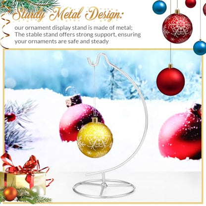 Ornament Display Stand Metal Hanger Christmas Home Office,Silver | Ornament Holder for Glass Ball Air Plant Terrarium, Round Base Stand, Wedding Centerpiece Display, 10.43 Inch Height - color: Silver