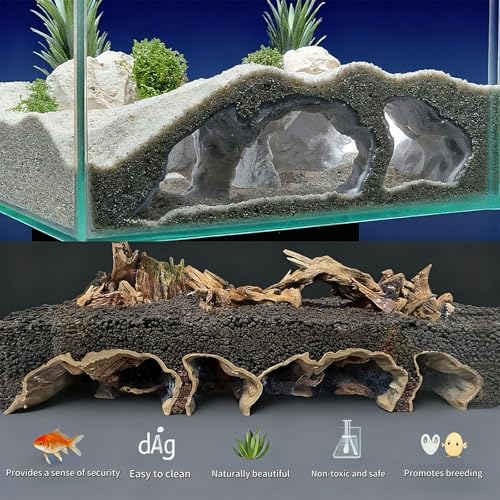 3D Printed Large Aquarium Cave for Fish Tank, Natural Under Gravel Underground Tunnel Hideout for Corydoras, Kuhli Loach, Clown Loach and Betta