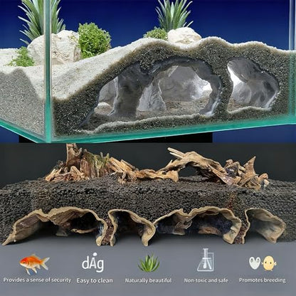 3D Printed Large Aquarium Cave for Fish Tank, Natural Under Gravel Underground Tunnel Hideout for Corydoras, Kuhli Loach, Clown Loach and Betta
