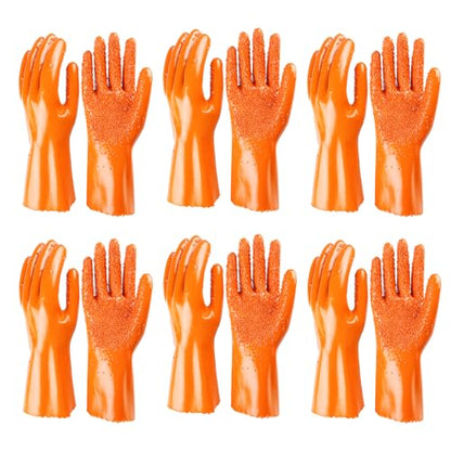 6 Pairs Sewer Gloves PVC Coated Non-Slip Oil & Chemical Resistant | 6 Pairs PVC Coated Sewer Gloves, Abrasion Resistant, Non-Slip Grip, Oil & Chemical Resistant for Drain Cleaning & Plumbing. - color: 6 Pairs Orange