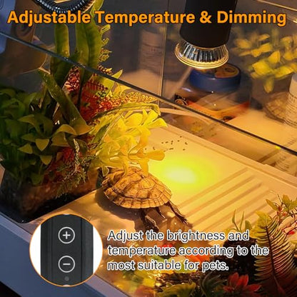Reptile Heat Lamp with Clamp, Aquarium Turtle Tank Basking Light with 360° Rotatable, Timing, Dimming and 2 Pcs 50W UVA UVB Heat Light Bulb for Turtle, Lizard, Snake, Beared Dragon, Amphibians - size: Reptile Lamp-Dimmable and Timer