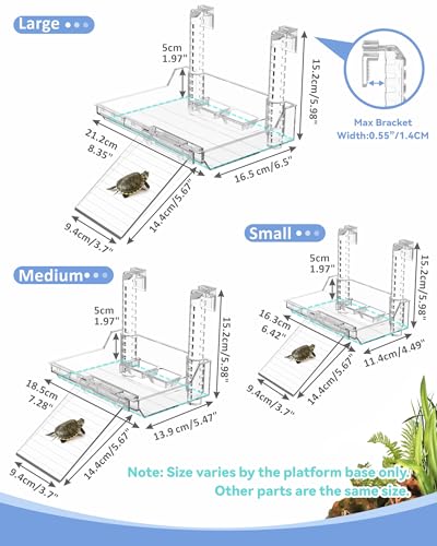 GOZILLA Turtle Basking Platform with Feeding Tray & Adjustable Ramp,Anit-Slip,Durable,Height Adjustable Hanging Platform.Acrylic Turtle Dock for Small Turtles, Reptiles and Aquatic Pets. (Small Kit) - size: Small