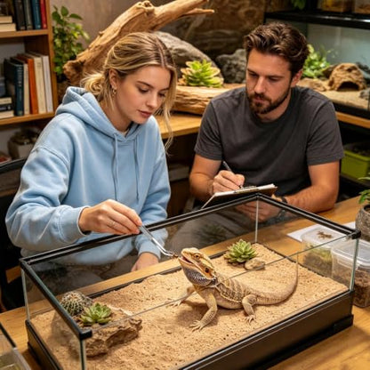 Reptile Tank Cleaner with Feeding Tongs Tweezer | Bearded Dragon Enclosure Cleaner for Lizard Gecko Snake Turtle Frog Home Terrarium Enclosure