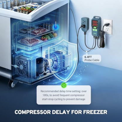 Temperature Controller, Digital Thermostat for Greenhouse -40~212℉ | Programmable Temperature Controlled Outlet Heating & Cooling, Fridge Compressor Delay, for Reptile Brewing Incubation 1200W - color: Red