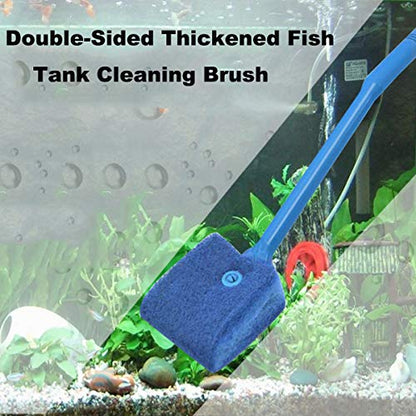 Double-Sided Fish Tank Aquarium Cleaning Sponge Brush with Non-Slip Handle Blue