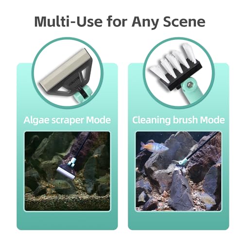UPETTOOLSAlgae Scraper for Glass Aquariums,2 in 1 Adjustable Algae Scraper | with 5 Stainless Steel Blades and Cleaning Brush, Aquarium Glass Cleaning Tools for 20-40 Gallon Fish Tank