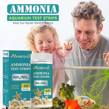 Ammonia Test Strips,60 Strips Aquarium Test Kit for Fish Tanks & Ponds | Quick & Accurate Freshwater SaltWater Aquariums Testing Strips - color: ammonia test strips