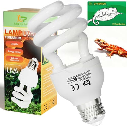 UVB Light for Reptiles 15.0: 15W Intense Desert UVA UVB Bulb for Reptiles - Reptile UVB Light Terrarium Compact Fluorescent Lamp- UVB Light for Reptile and Amphibian with A Free UV Sensor Card - size: 5.5INCH-15.0