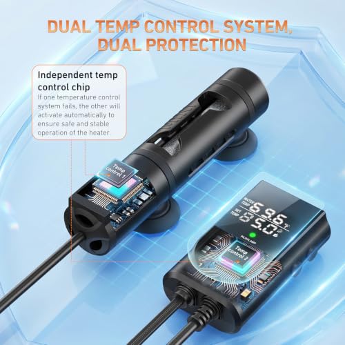 PAIZOO 50W Aquarium Heater, Low Water Line Turtle Heater LED Controller | Low Water Level Design, Real-time Temp Display, Dual Temp Control System, Energy-saving Mode, Precise Temp Control - size: 50W(5-10Gal)