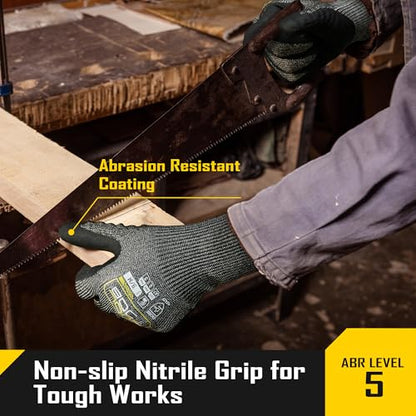 COOLJOB ANSI A7 Cut Resistant Gloves, Cut Proof Work Gloves with Grip, Touchscreen, for Men and Women, Used for Construction, Warehouse, Glass Handling, Wood Work, Grey Large, 1 Pairs - size: Large, style: A7 Pack of 1