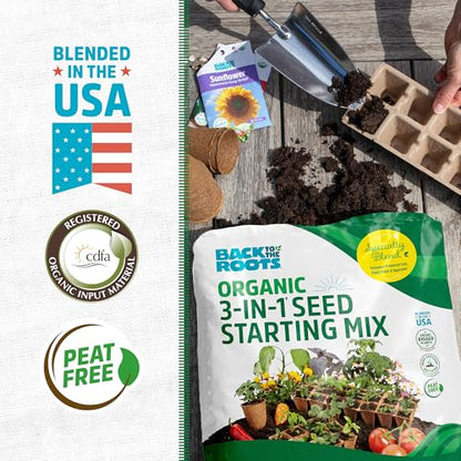 Back to the Roots 3-in-1 Seed Starting Mix 6 Quarts, 100% Organic & USA Made for Herbs, Veggies, Flowers, w/Nutrient Rich Plant Food, Worm-Castings, & Moisture Controlling Yucca Brown - size: 6 Quart, style: Seed Starting Mix