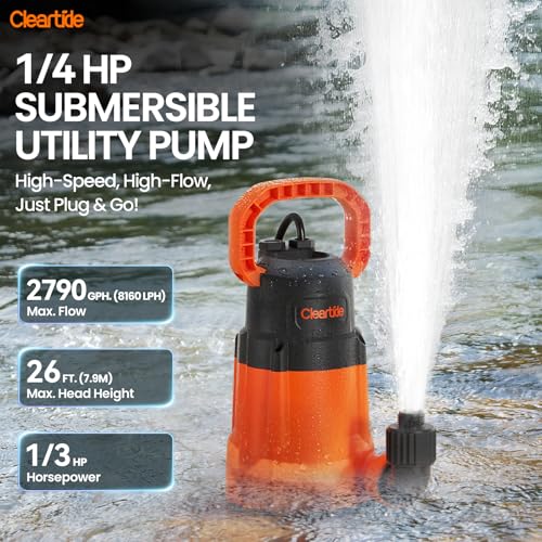 Submersible Utility Water Pump, 1/3 HP 2790 GPH Portable Sump Pump with Copper Motor, Plug and Work for Pond, Garden Watering, Pool or Hot Tub Water Transfer - style: 1/3 HP Sump Pump