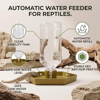 Haofy Reptile Water Bottle 6.3 x 5.9 x 5. inches Turtle Food and Water Bowl Automatic Feeders Waterer Tortoise Dispenser Bottle Feeding Dish for Lizard Chameleon (L) - color: Earthy Yellow