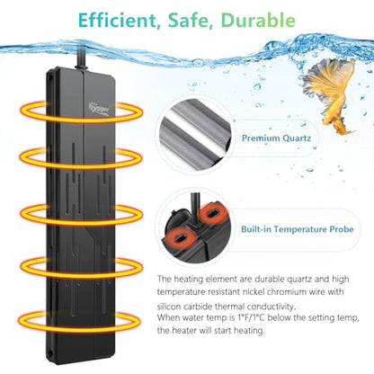 hygger Aquarium Heater 800W,Submersible Fish Tank Heater with Double Quartz Tubes,Digital LED Controller,Overheating & Auto Shut off Protection,Heater for Fish Tank 80-220Gallon Saltwater & Freshwater - size: 800W for 80-220 Gallon