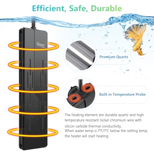 hygger Aquarium Heater 800W,Submersible Fish Tank Heater with Double Quartz Tubes,Digital LED Controller,Overheating & Auto Shut off Protection,Heater for Fish Tank 80-220Gallon Saltwater & Freshwater - size: 800W for 80-220 Gallon