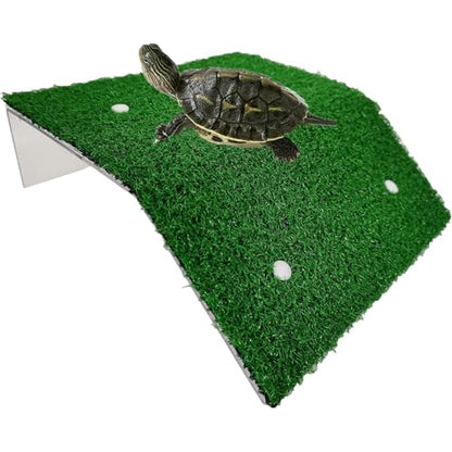 Turtle Basking Platform with Artificial Grass, Large Acrylic Turtle Dock and Ramp for Aquatic Turtles, Frogs, and Reptiles, Aquarium Terrace Accessory, Floating Turtle basking Platform