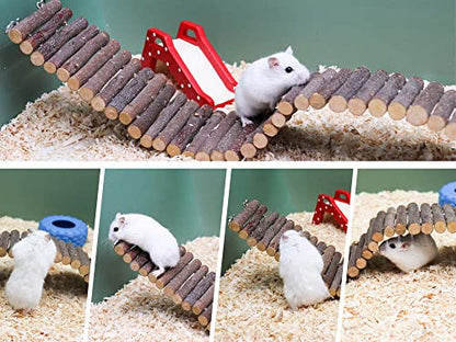 Rat Ladder Bridge, Wooden Hamster Climbing Ladder Toy, Small Animals Cage Accessories for Bird Parrot Hamster Mouse Rat Sugar Glider Hermit Crab Sugar Glider Chinchilla(23.62x3.14 Inches) - color: Apple Wood