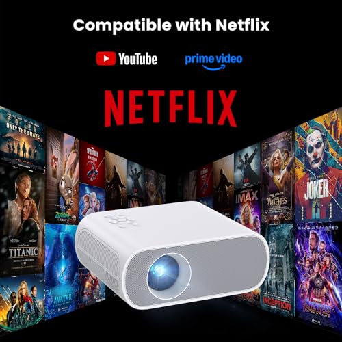 Official Licensed Smart Mini Projector with Wifi and Bluetooth | 1500ANSI, 4K Support, Compatible with Netflix, 10K+ Apps, Electric Focus, Outdoor/Indoor Movie, Home Theater, HDMI/USB for PC - style: Netflix System