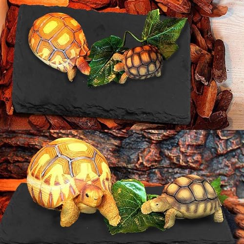 kathson 2 PCS Reptile Basking Platform (7.9 x 3.9 inches), Natural Rock Plate Turtle Food Bowl Feeding Dish Resting Terrace Habitat Decor for Tortoise Turtle Lizard Bearded Dragon Crested Gecko Snake - size: 7.8X3.9inch，2PCS