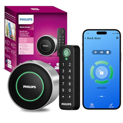 Philips WiFi Smart Retrofit Lock + Wireless Fingerprint Keypad, Update Your Existing Deadbolt, Built-in WiFi, Remote Control, Deadbolt Lock with Voice Control, Auto Lock, Interior Knob, Sliver - color: Sliver, size: WiFi Deadbolt + Fingerprint Keypad