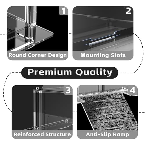 Turtle Basking Platform & Dock Fits 16.7-19.1 Inch Wide Aquariums, Clear Acrylic Turtle Topper Basking Platform with Metal Mesh Top, Anti-Slip Reptile Ramp Sunbathing Dock