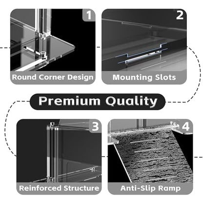Turtle Basking Platform & Dock Fits 16.7-19.1 Inch Wide Aquariums, Clear Acrylic Turtle Topper Basking Platform with Metal Mesh Top, Anti-Slip Reptile Ramp Sunbathing Dock