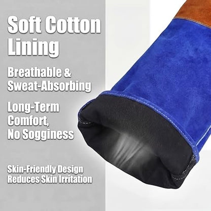 Long Leather Welding Gloves Animal Handling Scratch Bite Proof | 24 Inch Full arm coverage.Flame-retardant split leather shields against intense welding heat and animal bites. - color: Blue