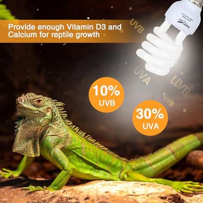 UVB Reptile Light UVA UVB Bulb, 10.0 18W UVB Light for Reptiles Bearded Dragons, UVA UVB Reptile Light Bulb Reptile Lamp for Bearded Dragon Lizards Turtles Snakes Geckos Desert Reptile Tank - size: 10.0-5.51 Inch