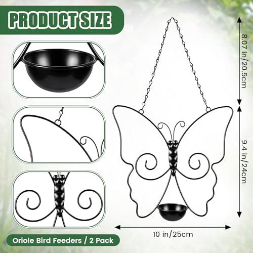 Hushee 2 Pcs Oriole Feeder for Outdoors Grape Jelly and Oranges Fruit Metal Bird Feeder Outdoor Garden Hanging Drinking Container Hummingbird Jelly for Outdoor Hanging Garden Patio(Butterfly Shaped) - style: Butterfly Shaped