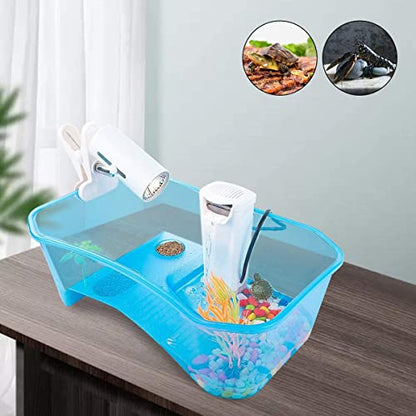 Turtle Tank with Multi-Function Areas, Easy Assembly, Ideal for Small Turtles & Reptiles, Includes Plastic Tree & Fishing Net | Quiet Water Pump, Light, Multi-Function Areas, Easy Assembly - color: blue+pump light