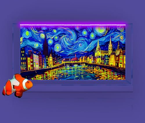 36X20IN Blacklight Vincent Van Gogh Black Light Aquarium Background, UV Fish Tank Background Art Oil Painting Terrarium Background with 10 EVA Double-Sided Tape - size: 36X20in/90X50cm