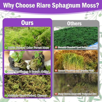 Riare 3.3LB Premium Sphagnum Moss for Plants- 60QT Natural Dried Plant Moss | Moisture Retention & Drainage Orchid Moss for Repotting, Succulents, Carnivorous, Ferns, Green Moss for DIY Craft, Reptiles - size: 60 QT(Appx.3.3lbs)