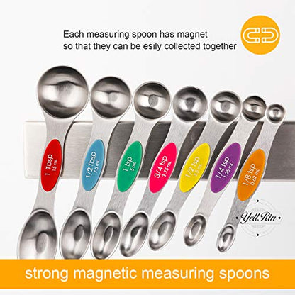 Magnetic Measuring Spoons Set Stainless Steel Dual Sided Measuring Spoons | Stackable Teaspoons Tablespoons for Measuring Dry and Liquid Ingredients - color: Color
