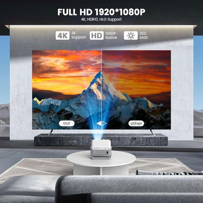 【Officially-Licensed Streaming APP & Native 1080P 4K Support】Smart Projector with WiFi and Bluetooth, Auto Focus & Keystone, 270° Rotation, Movie Projector for Outdoor Bedroom Home Office