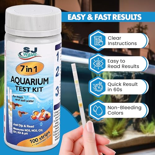 7 in 1 - Aquarium Test Strips | 100 Fast & Accurate Strips | Fish Tank Aquariums Water Test Kit & ebook | Aquarium Thermometer | Fish Tank Water Testing Kit for Fresh & Saltwater | Versatile Usage