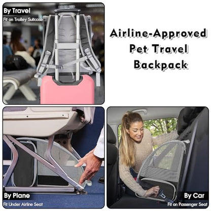 Cat Backpack Carrier, Pet Carrier Backpack with Kitten Wand Feather Toy for Medium Small Dog Cat Puppy Kitty Bunny up to 15lbs, Large Ventilated Mesh Cat Bookbag for Travel Walking Outdoor Use (Black) - color: Black