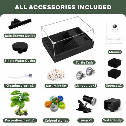GOZILLA Small Turtle Tank Kit+Water Pump+Lamp, Acrylic Turtle Tank Starter Kit with Adjustable 5W Water Pump and Timing/Dimming Lamp, Multi-Functional Area for Small Turtles(Black Kit). - color: Black Kit