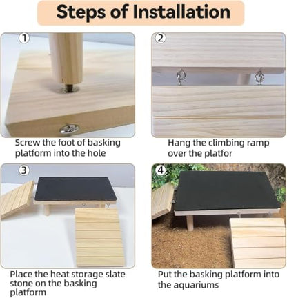 Bearded Dragon Basking Platform with Climbing Ramp,Reptile Basking Rock Slate,Wooden Platform Hide Cave Tank Accessories for Lizard Tortoise Leopard Gecko Snake (XXL) - size: XXL - 15.7"D x 7.9"W x 4.7"H