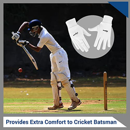 SPORTAXIS 100% Cotton Inner Gloves for Cricket Batting and Wicket Keeping - Comfortable, Breathable, and Durable - White, Full Coverage for Enhanced Protection - Lightweight