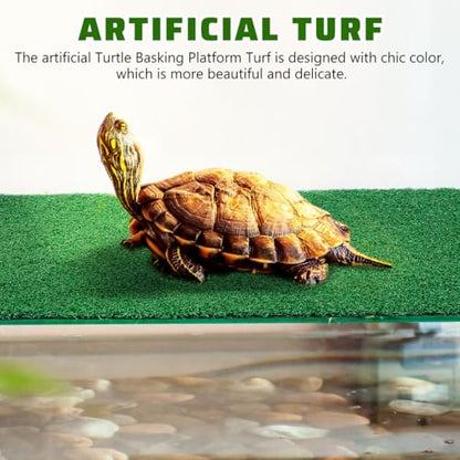 DECHOUS Artificial Grass Turf Turtle Basking Platform Simulated Aquatic Grass Lawn Turf for Turtle Tank, Aquarium, Fish Tank, Reptile Ramp Resting Basking, 19.7x9.8 Inch